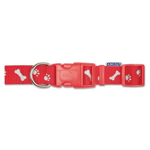 Coleira ajustável para cães Ancol Indulgence Paw N Bone, vermelha