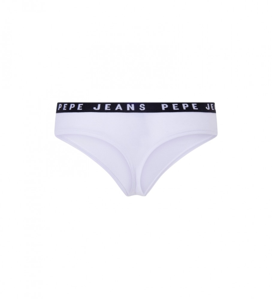 Calcinha fio dental clássica Pepe Jeans com estampa de logo branca