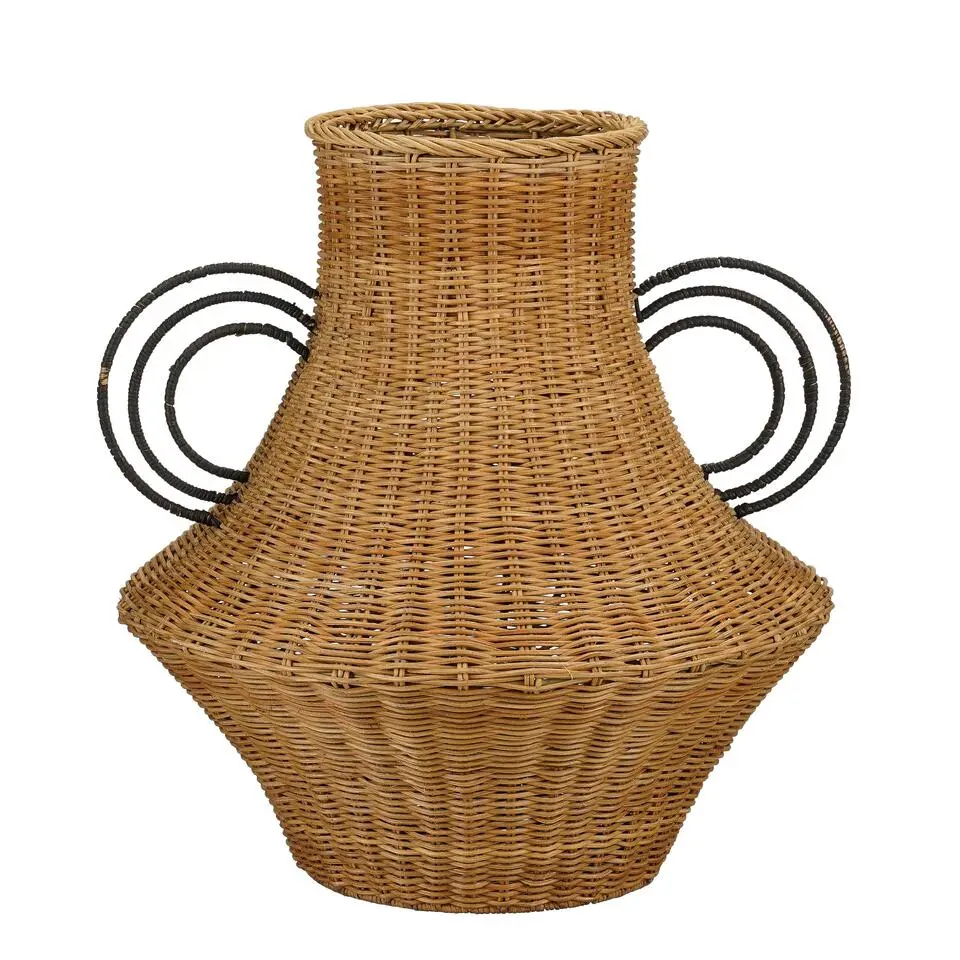 Mica Decorations Fabiola Decoratie Vaas - H43 x Ø30 cm - Rotan - Bruin