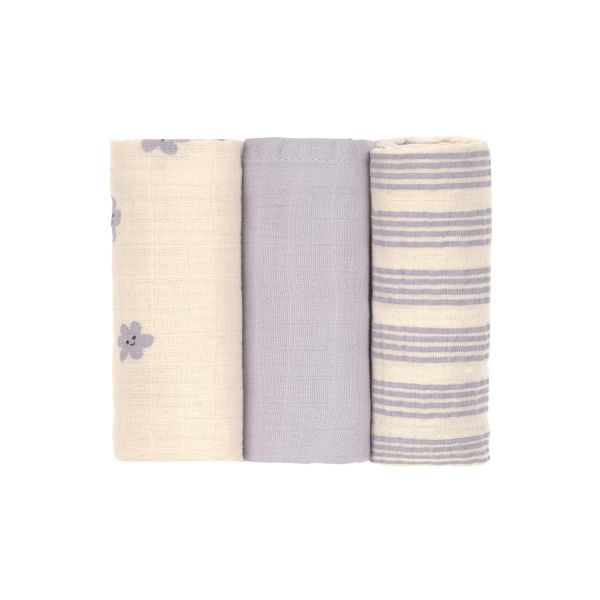 Lässig Tiny Team Swaddle & Burp Doeken - 3 Stuks - 60 x 60 cm - Pastel Lila