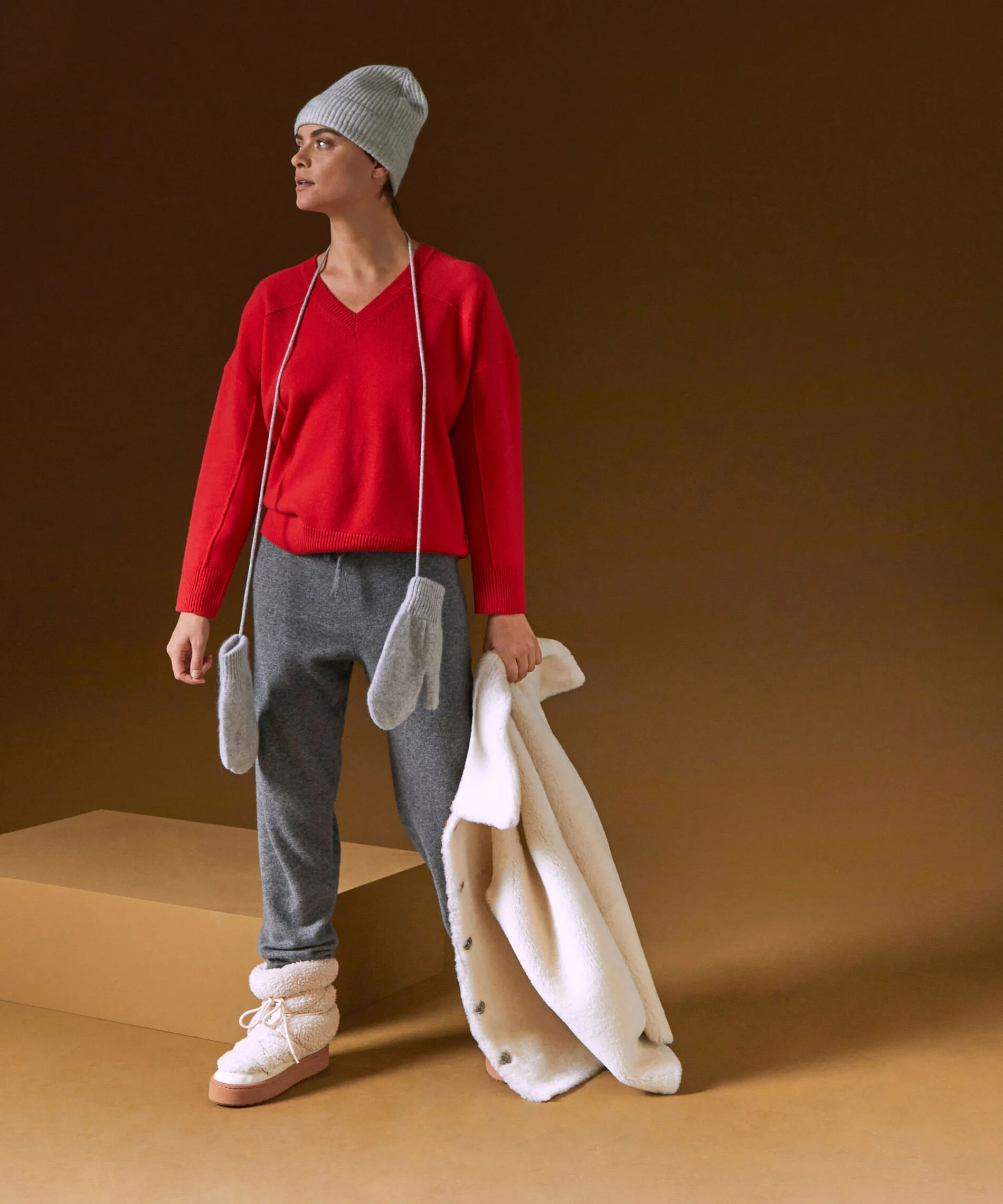 Bonnet bicolore en cachemire | Gris
