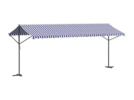 Auvent autoportant bleu et blanc 600x300 cm tissu et acier