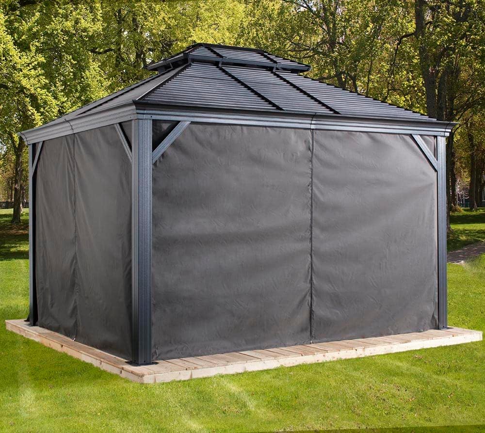 Sojag Vorhänge inkl. Clips für Pavillon Mykonos & Messina 12x16 | Grau | 240g/m² Polyester | Mit Reißverschlusstür | Komplett-Set für alle Seiten | Wetterfest & leicht zu montieren