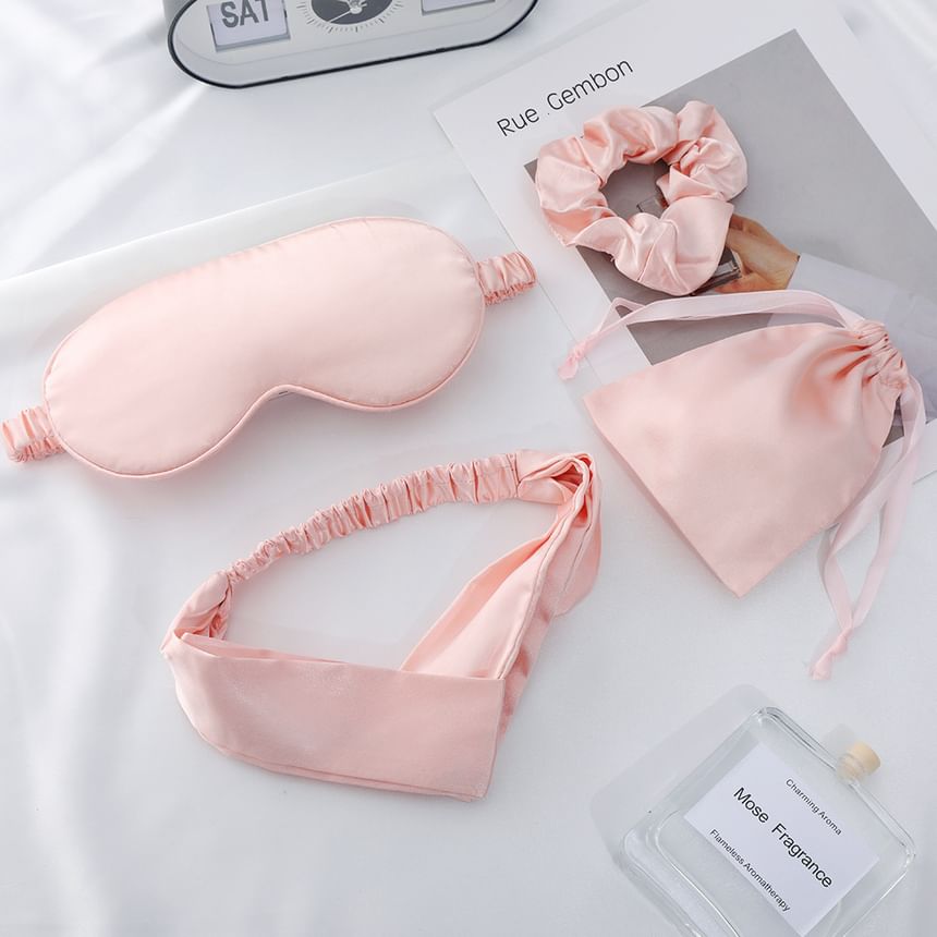 Fondes - Set: Eenvoudig slaapmasker + hoofdband + scrunchie + trekkoordtasje