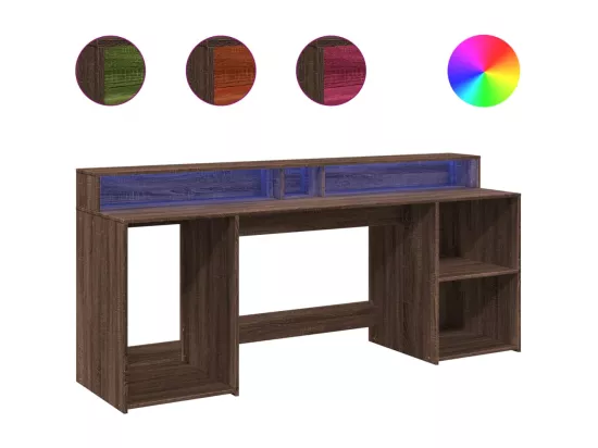 Bureau et lumières LED chêne marron bois d'ingénierie