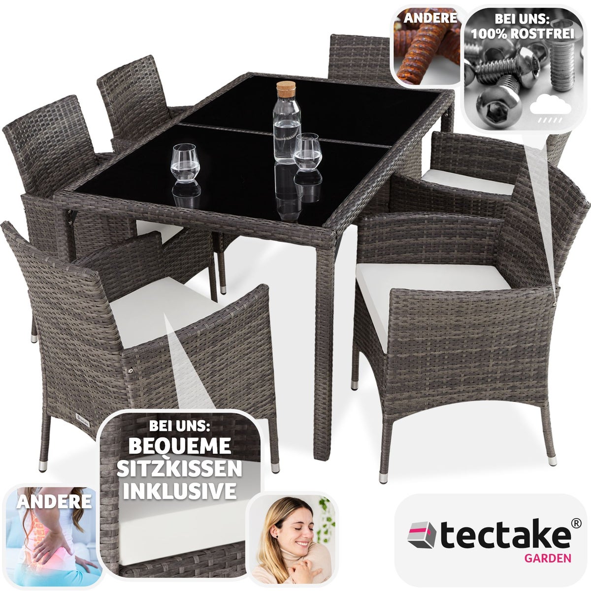 tectake Lissabon rotan zitset voor 6 personen inclusief beschermhoes