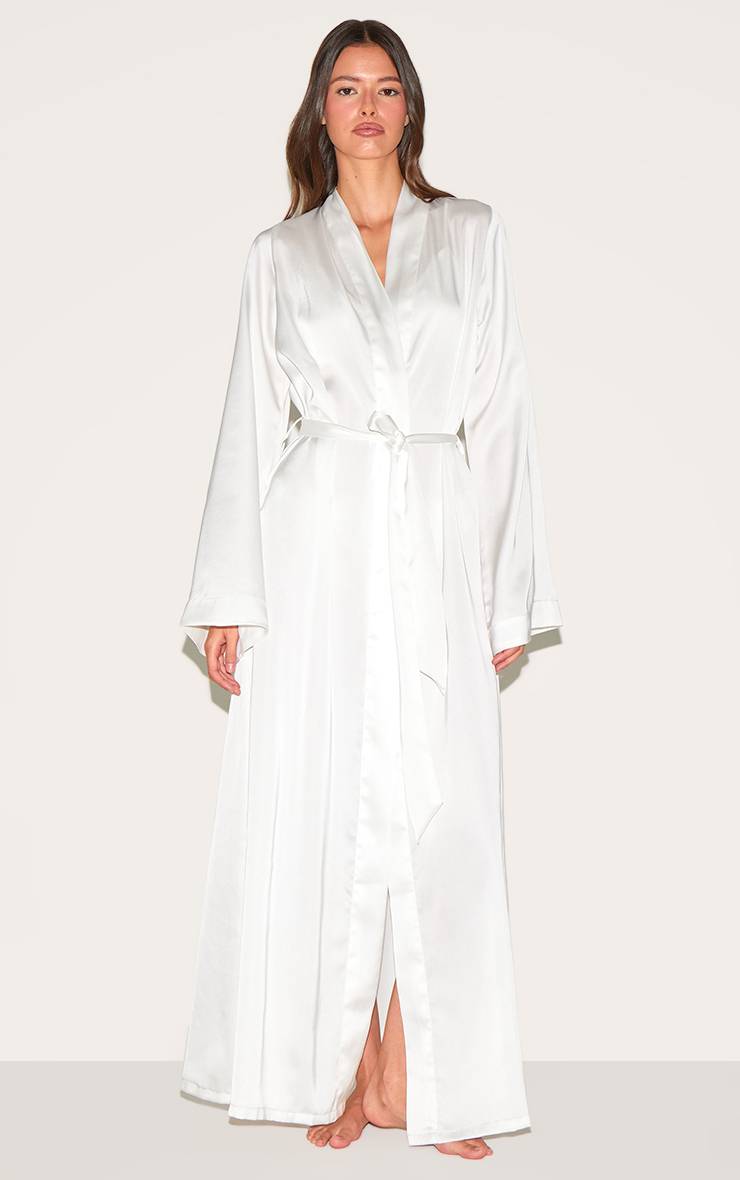 Blanc Robe Longue Satinée Brodée Mariée