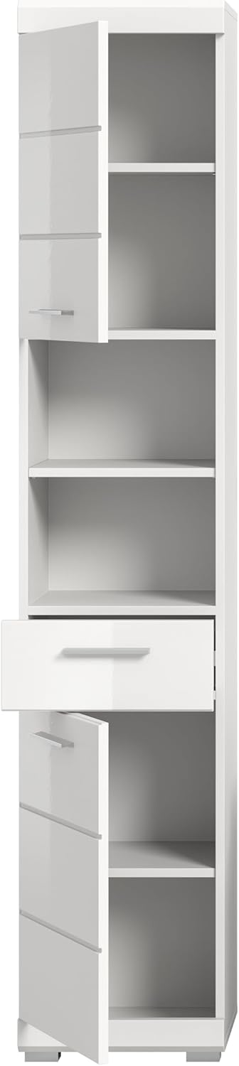 xonox.home Bad Scout X06A9711 Hochschrank Stauraumschrank Wandschrank in weiß Nachbildung und weiß Hochglanz tiefzieh, ca. B/H/T: 37x191x31 cm