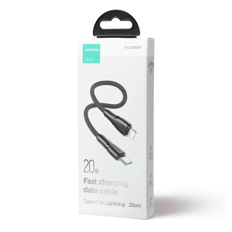(25cm) 20W USB C auf Lightning Nylon Ladekabel Datenkabel Fast Charge - Schwarz