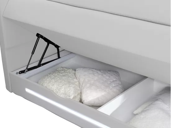 Ensemble complet boxspring tête de lit avec leds + sommiers coffre + matelas + surmatelas - 160 x 200 cm - Simili - Blanc - KEROS de YSMÉE