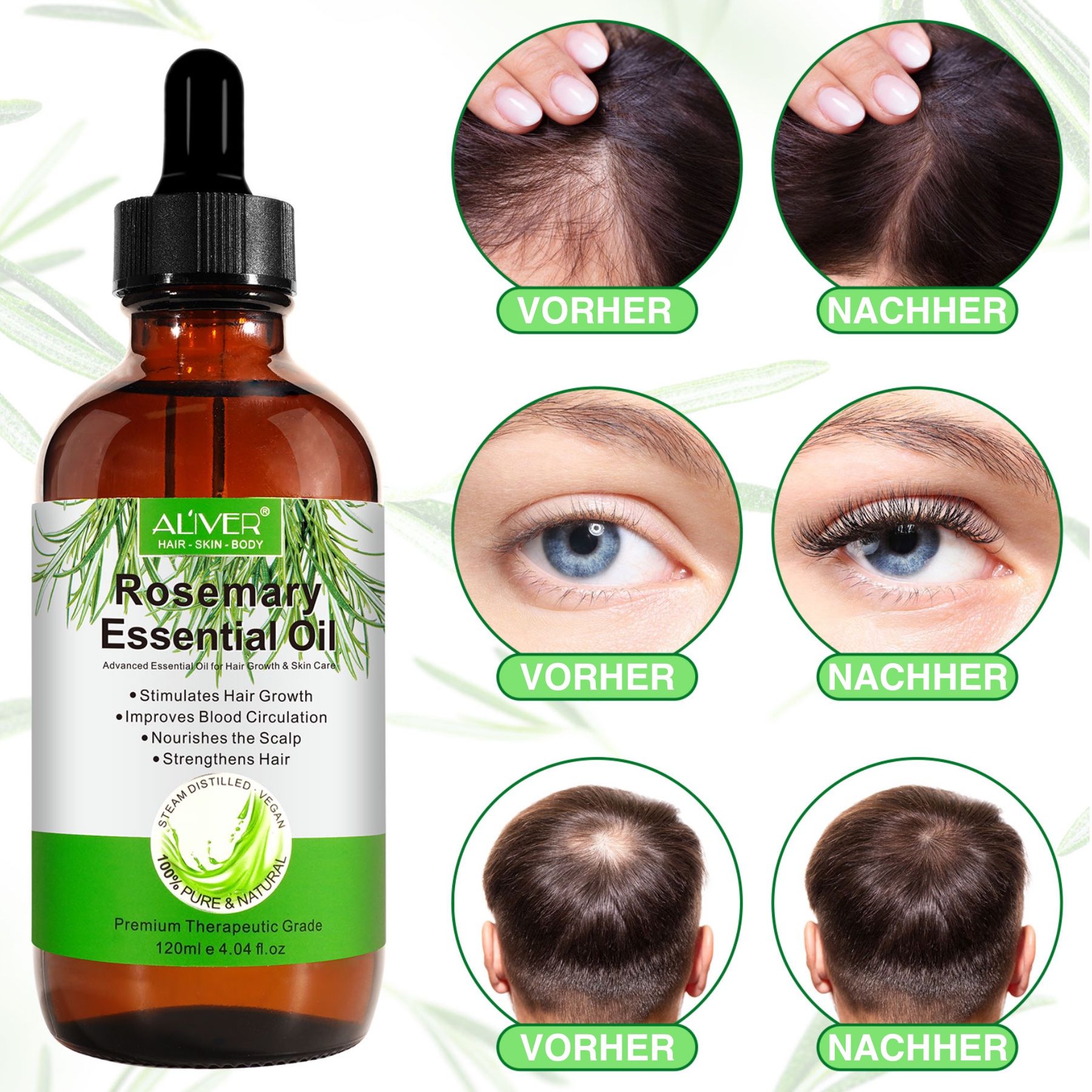 ALIVER Rosmarinöl Ätherisches Öl Haaröl für Haarpflege und Haarwachtstum
