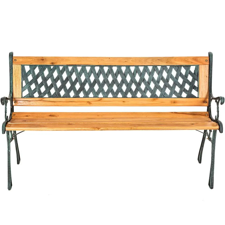 tectake Tuinbank Tamara 2-zitter van hout en gietijzer 128x51x73cm, Bruin
