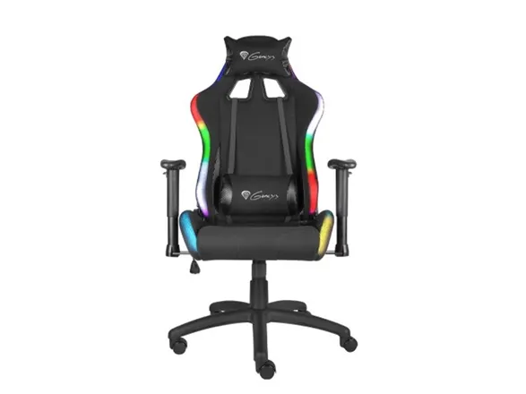Genesis Trit 500 RGB - Stol - ergonomisk - lænestol - armstøtter - T-formet - vippe - drejeled - tekstil, PU syntetisk læder - sort