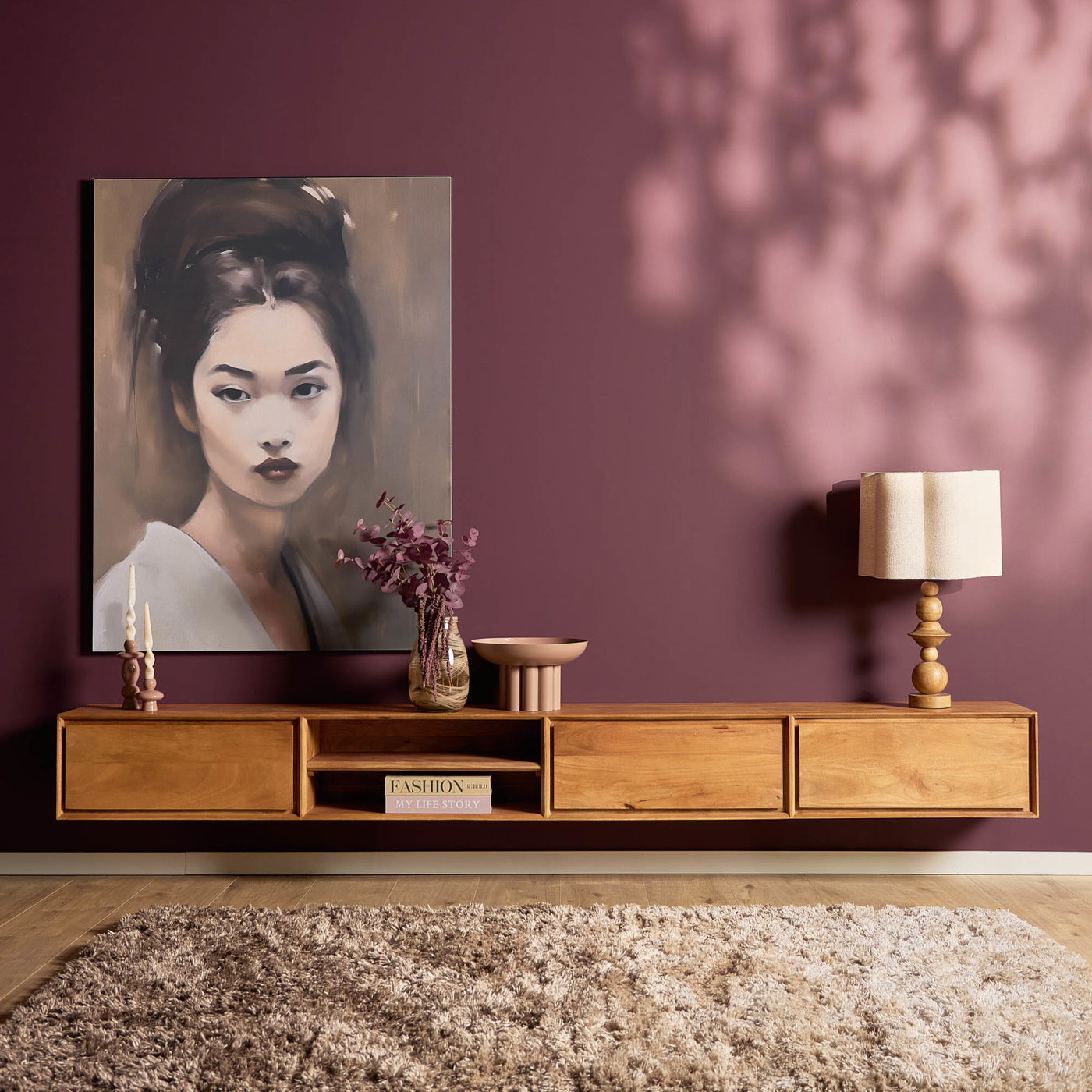 StarFurn - Tv-meubel Zwevend Naturel Hout - 280x35x30cm - Ambiance