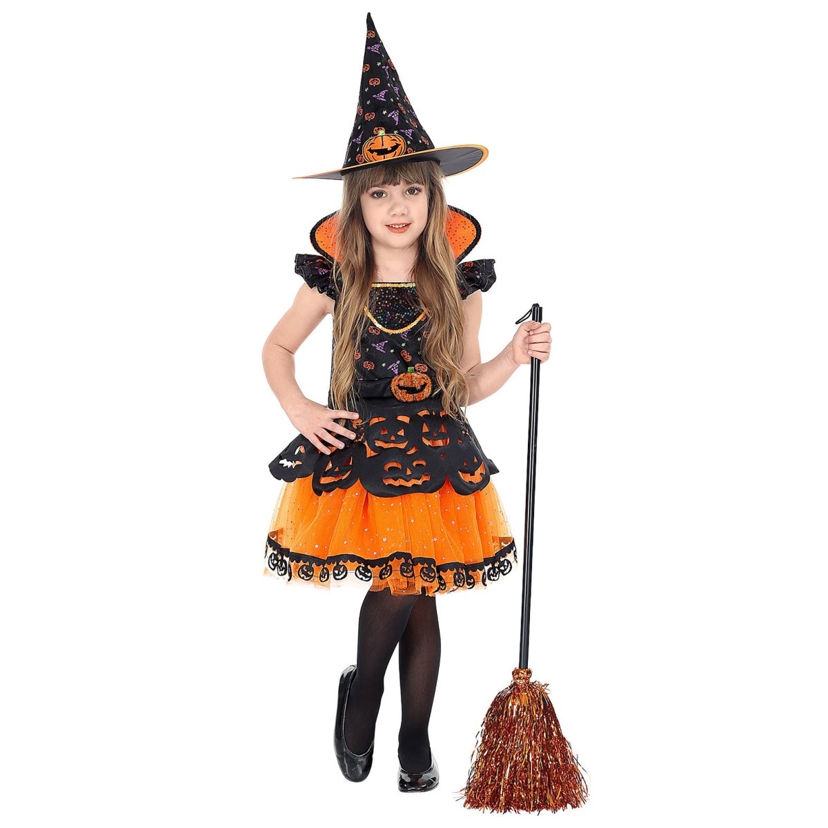 Halloween Kostuum Zwart Oranje Meisje Heks