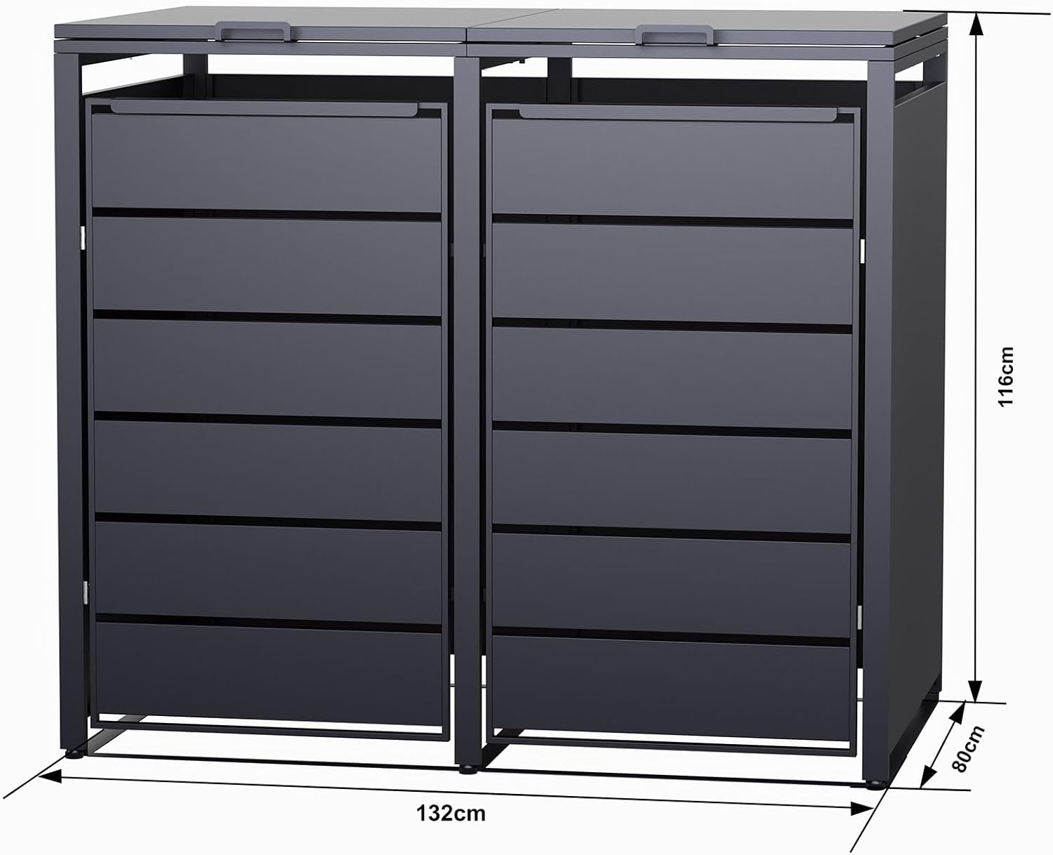 2er Mülltonnenbox Metall anthrazit 132x80x116 cm mit Magnettüren