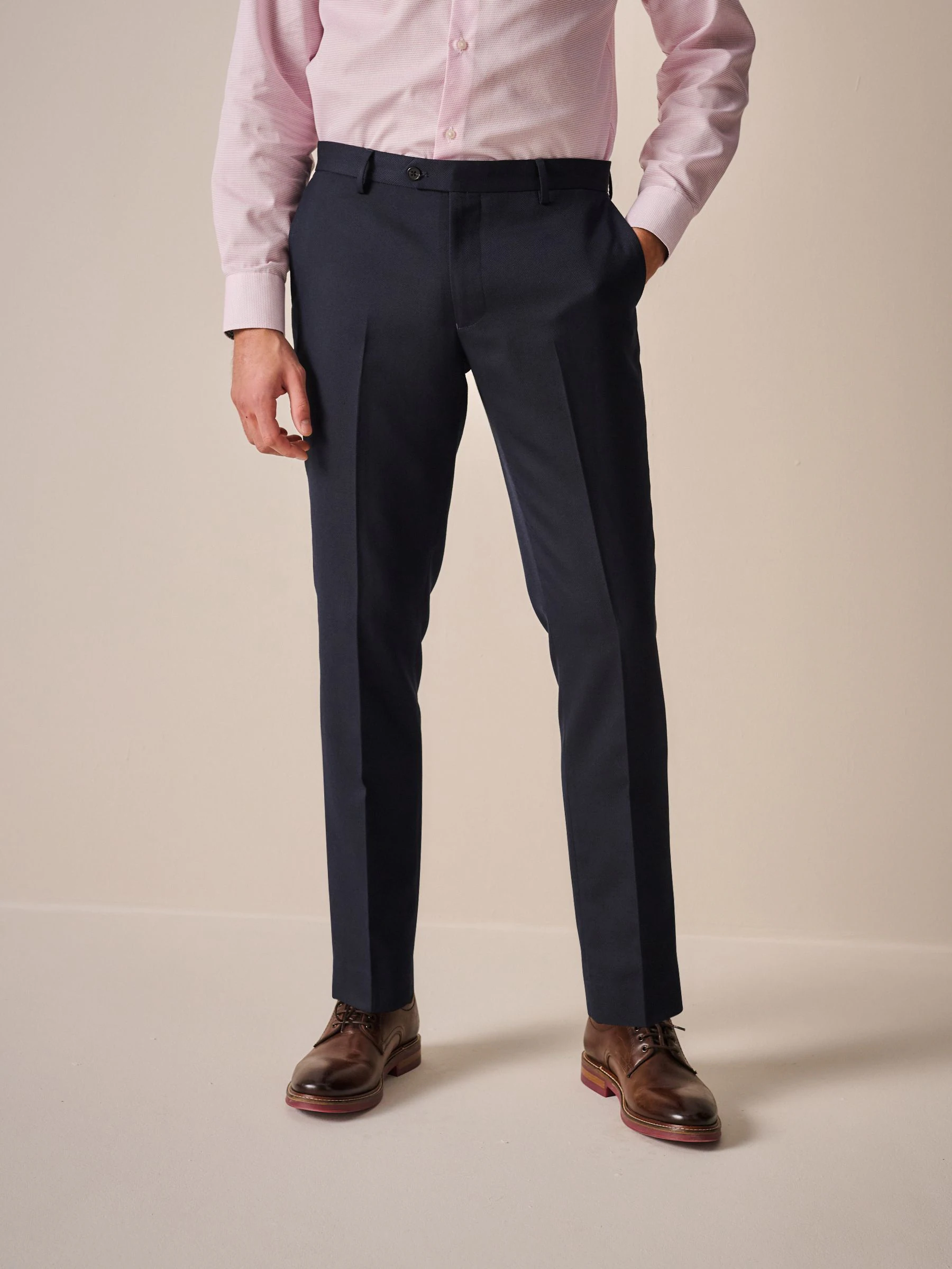 Donkerblauw - Slim Fit - Kostuum met textuur: broek