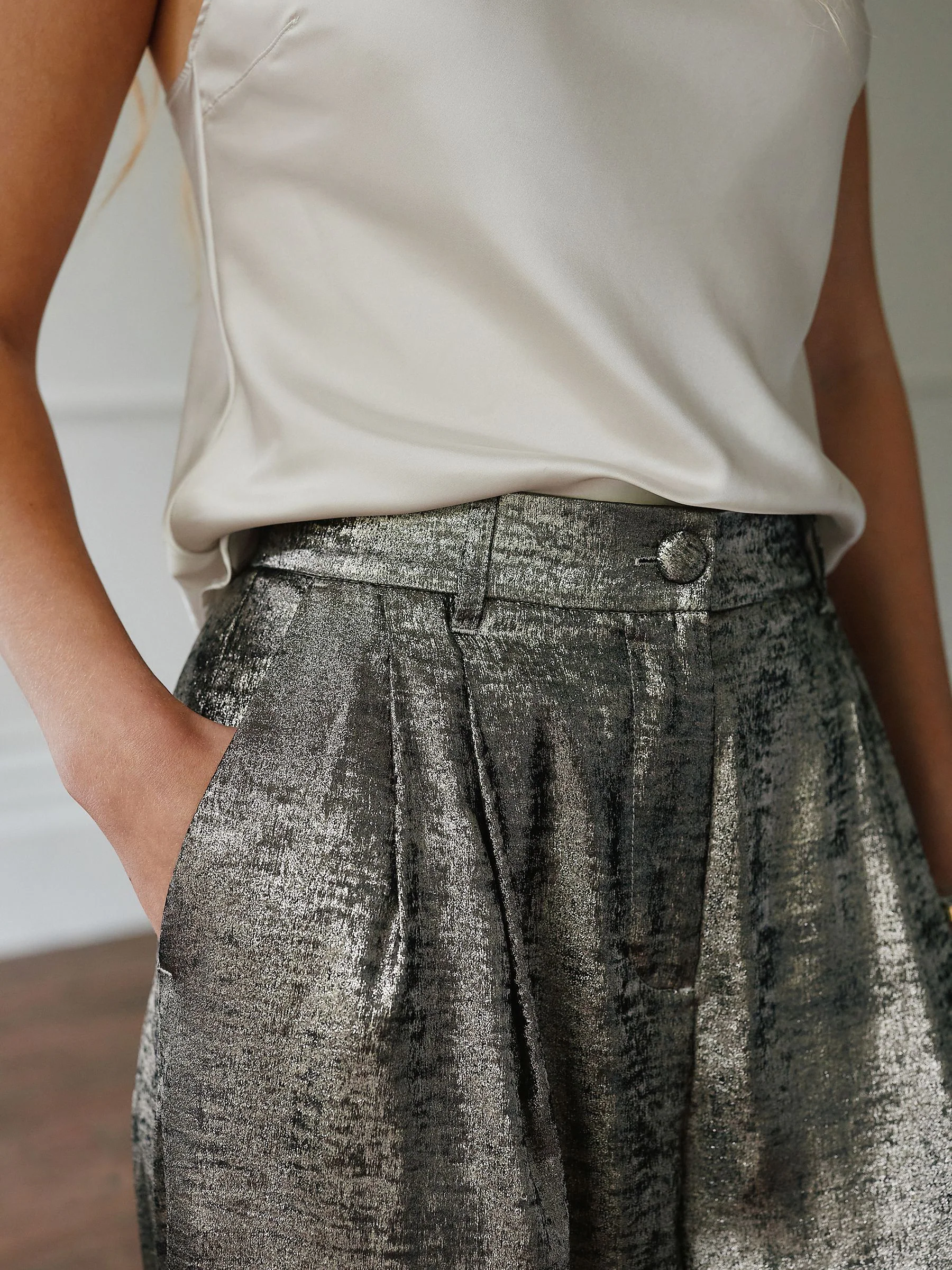 Champagne-goud - Metallic Broek met zeer wijde pijpen