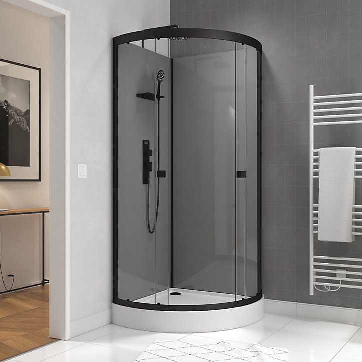 Cabine de douche quart de cercle gris et noir 90x90 cm Grey Touch Galedo