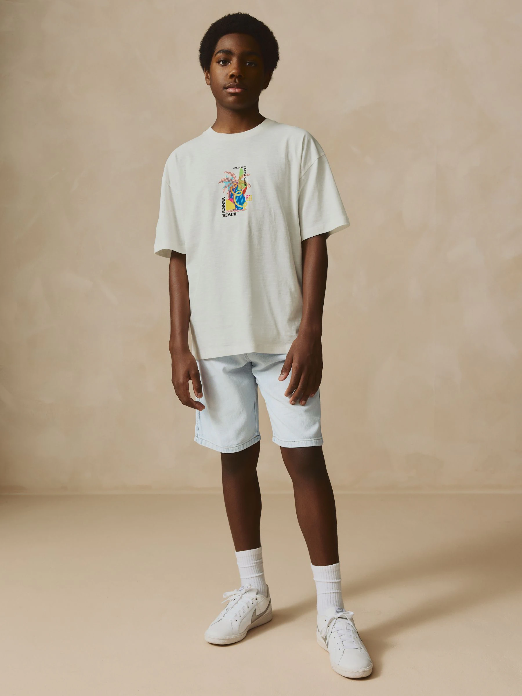 Gebleekt - Bermuda denim shorts met elastische taille (3 - 16 jr)