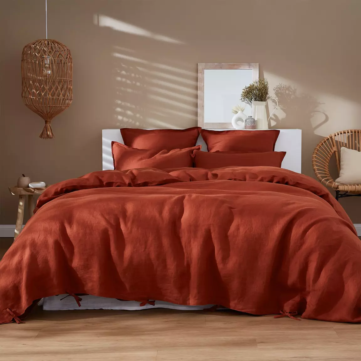 Housse de couette lin lavé (260 x 240 cm) Louise Terracotta