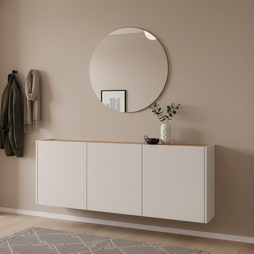 Lomadox Garderoben-Set 2-teilig in Kaschmir mit Eiche | Flurgarderobe Modern mit Spiegel und Kommode