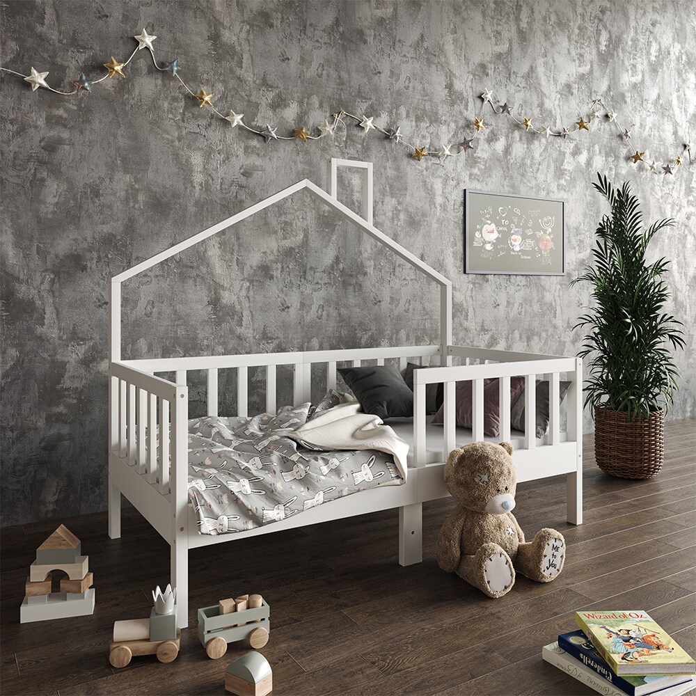 Vicco Hausbett Kinderbett Justus Weiß 70 x 140 cm mit Matratze modern