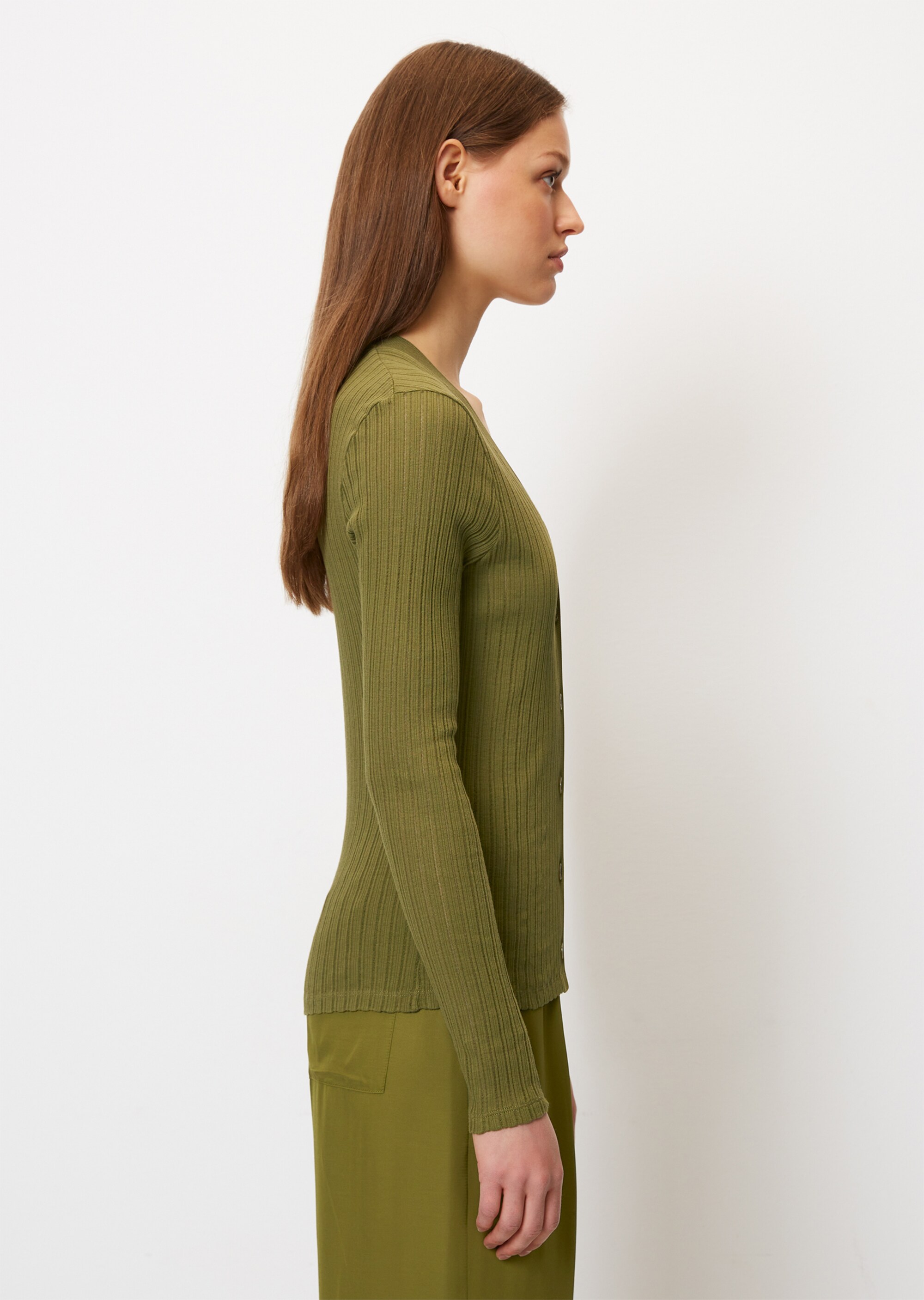 Pointelle-Jersey-V-Neck-Cardigan aus reiner Bio-Baumwolle