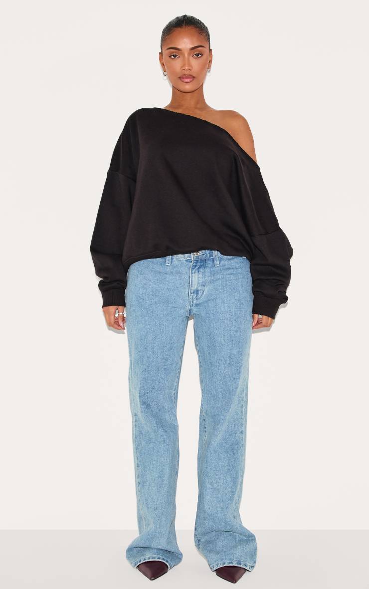 Noir Sweat Shape À Bords Bruts Et Épaule Tombante