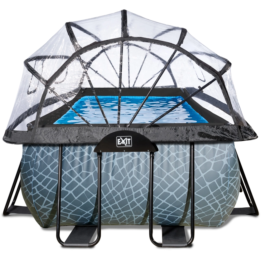 EXIT Frame Pool 4x2x1.22m (12v Sandfilter) – Grau + Sonnendach + Wärmepumpe