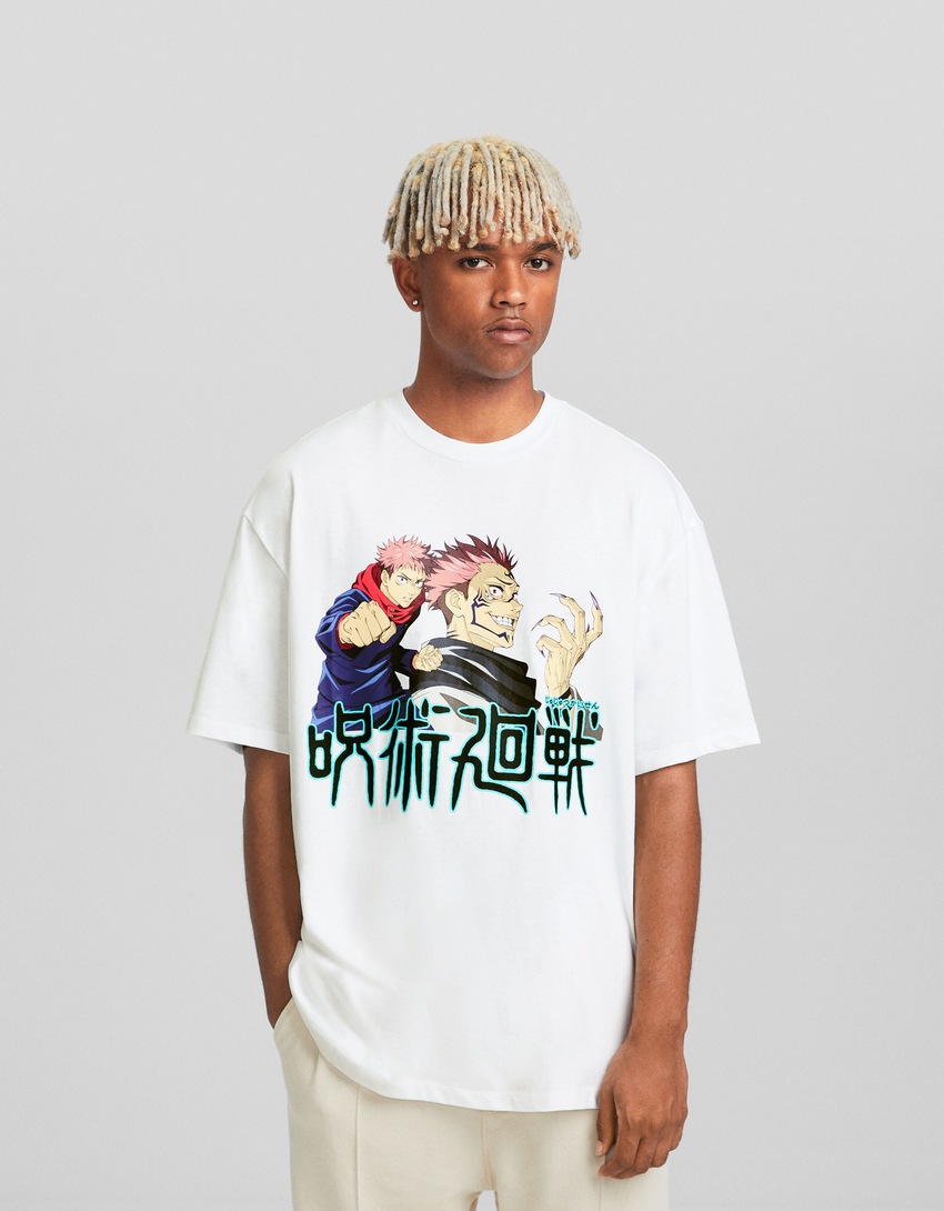Camiseta de manga curta com modelagem quadrada e estampa Jujutsu Kaisen