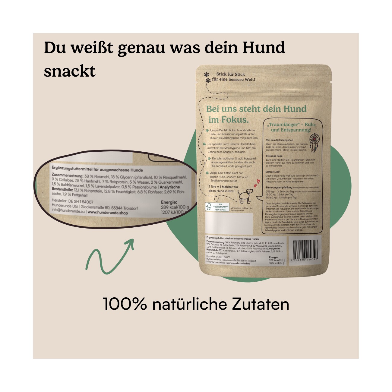 Hunderunde Traumfänger Dental Sticks – vegane Zahnpflege 360 g