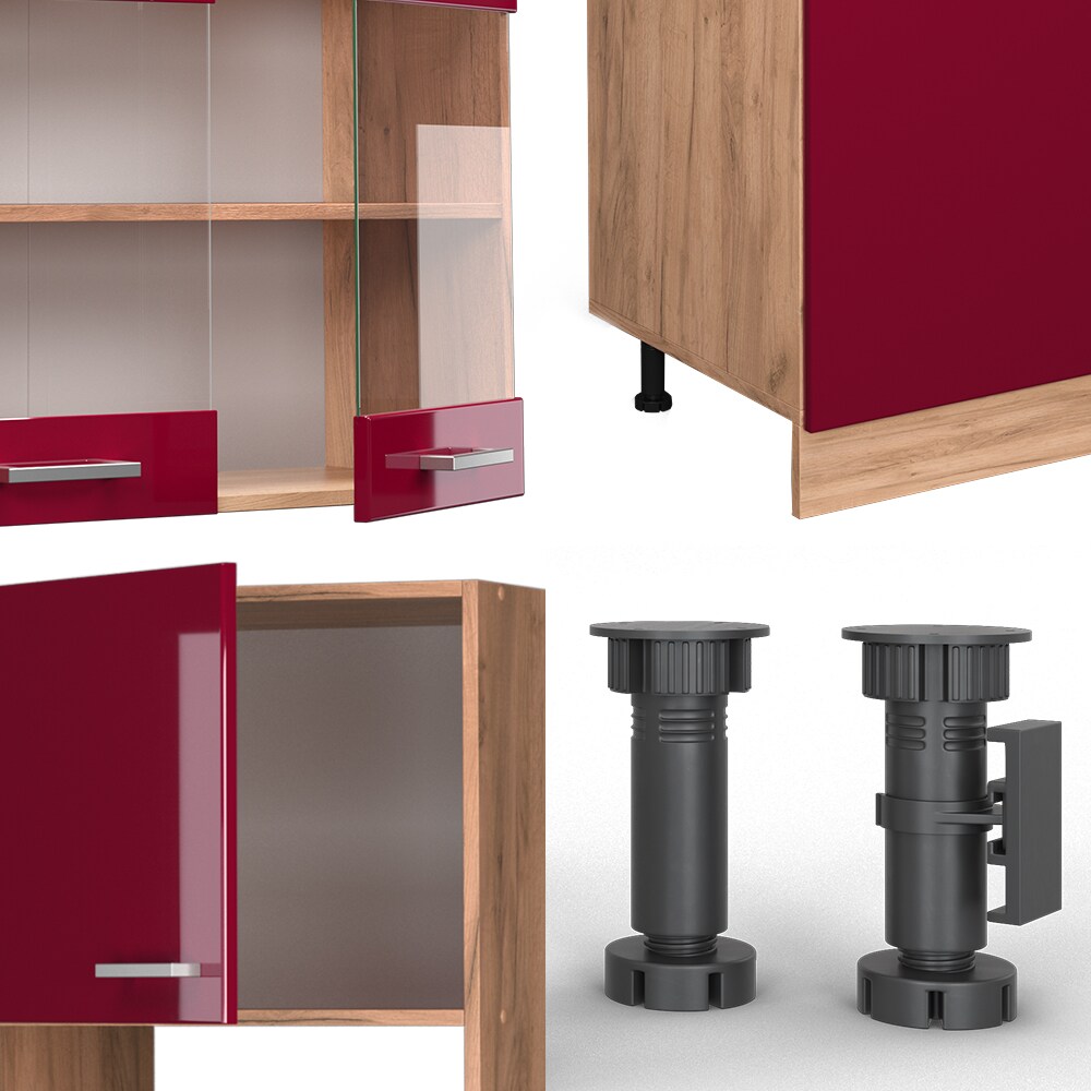 Vicco Küchenzeile Küchenblock Einbauküche R-Line 300cm Mikrowellenumbauschrank Bordeaux