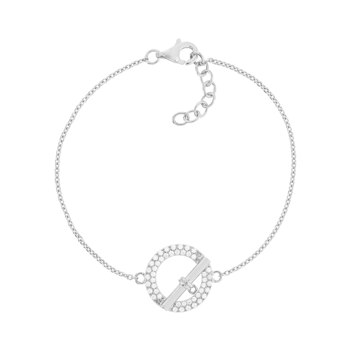 Bracelet argent 925 motif fermoir T/bar serti de zirconias 16 à 18 cm