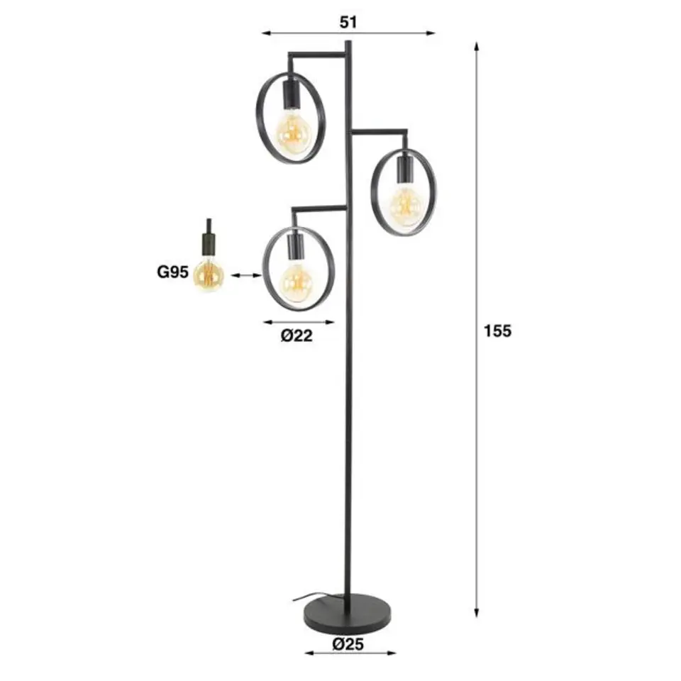 Vloerlamp Fabiola metaal 3-lichts - 155x50x155 cm - Metaal - Grijs