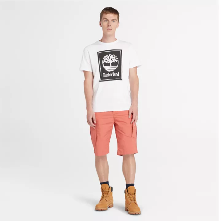 T-shirt à logo bloc pour homme en blanc