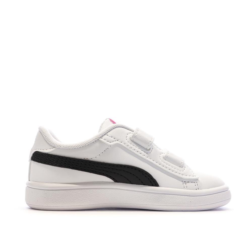Puma Baskets Blanches/Noires/Roses Fille Puma Smash 3.0