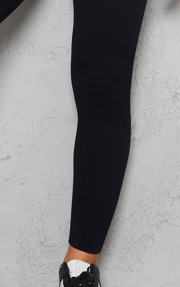 Noir Legging Côtelé Structurant À Détail De Revers Contourés