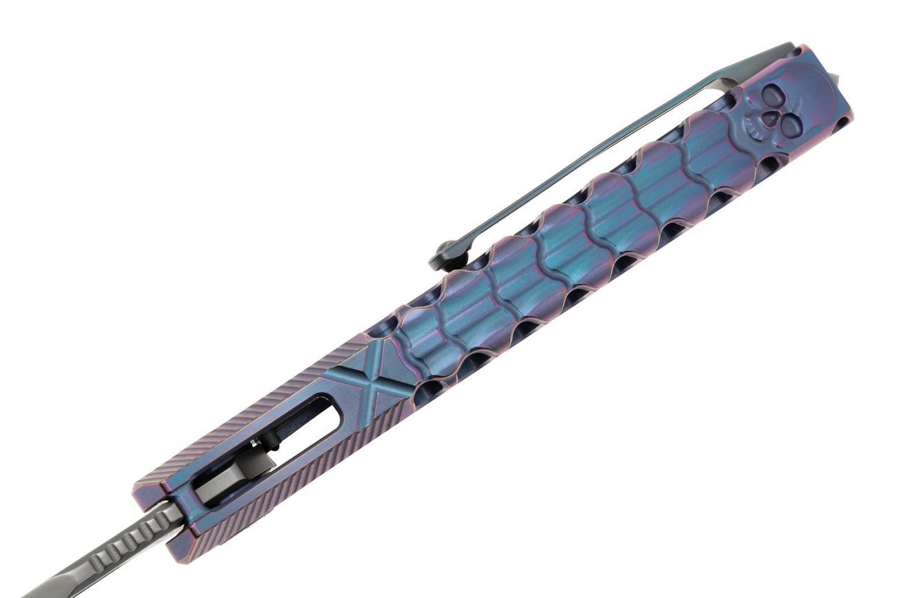 Rike Knife Thor 5 Bead Blasted M390, Blue Titanium, integraalzakmes