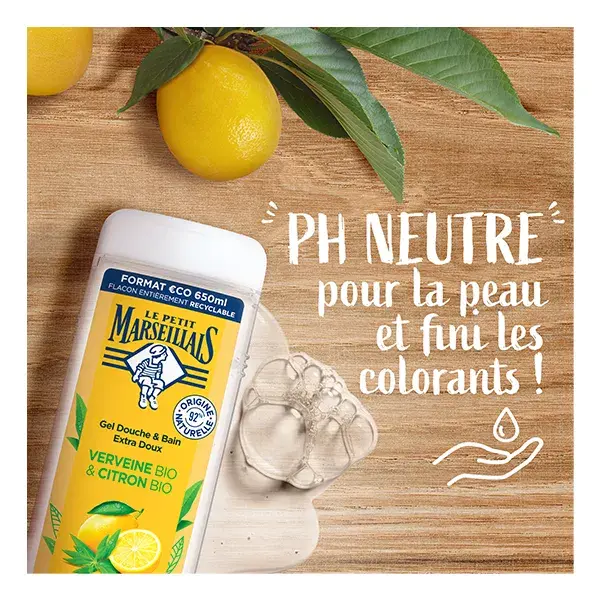 Le Petit Marseillais Gel de Banho Extra Suave com Verbena Orgânica e Limão Orgânico, 650 ml