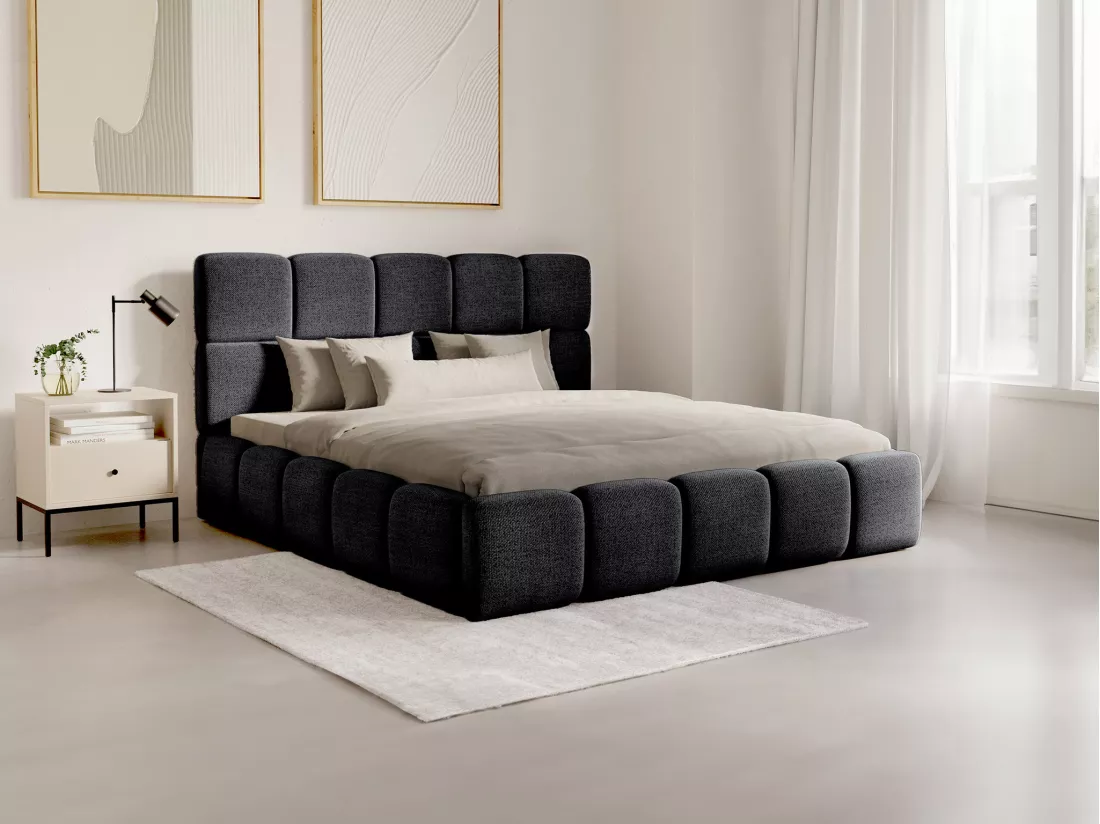 Lit coffre 200 x 200 cm - Tissu texturé - Noir - DAMADO de Pascal Morabito
