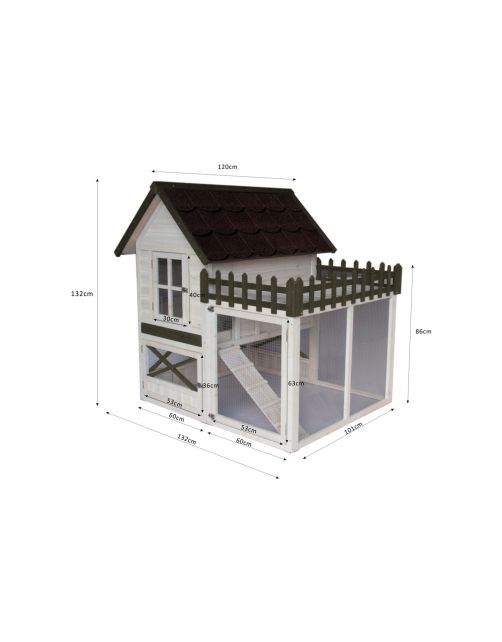 Homestyle Konijnenhok Estate - Dierenverblijf - 130x120x132 cm Wit Grijs