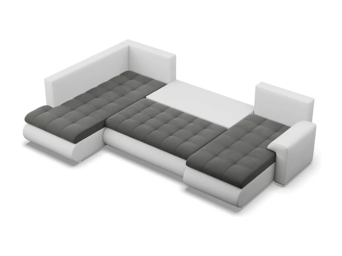 Canapé d'angle en U avec fonction sommeil, Ottoman, Gris foncé + Gris