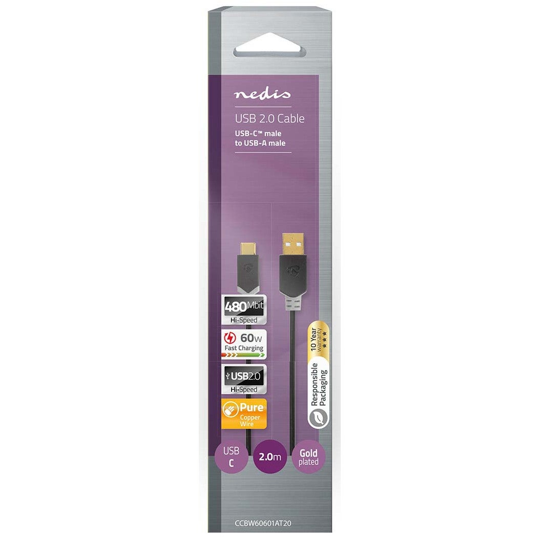 Nedis CCBW60601AT20 USB-kabel 2.0 USB-A male naar C male 480 Mbps 2m