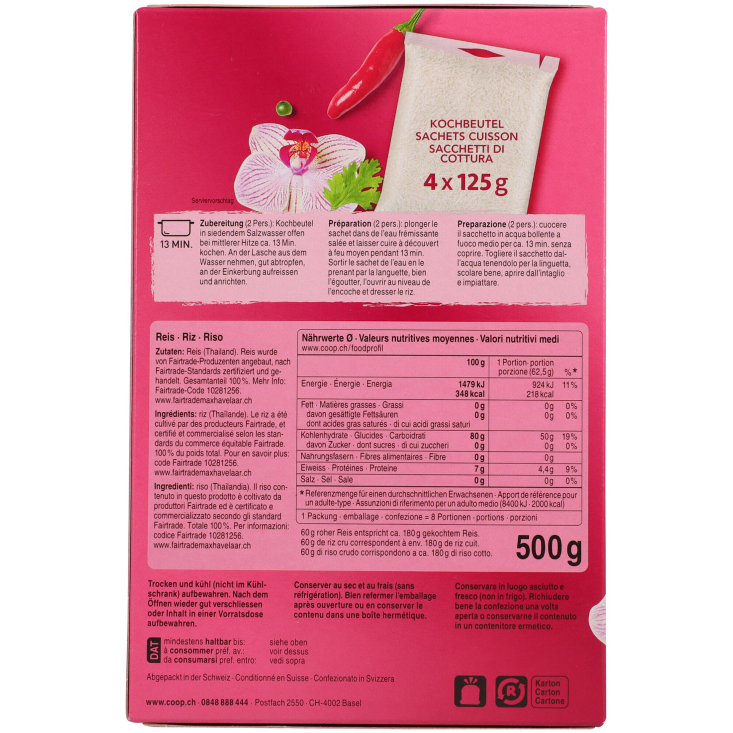 Tom's Best Jasmine Rice Kochbeutel 4x125g