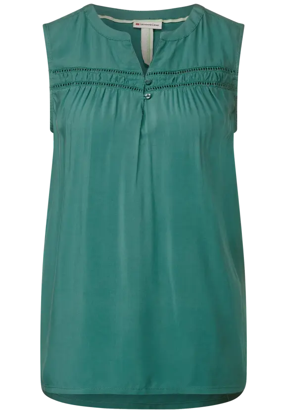 Viskosebluse mit Häkeldetail - lagoon green