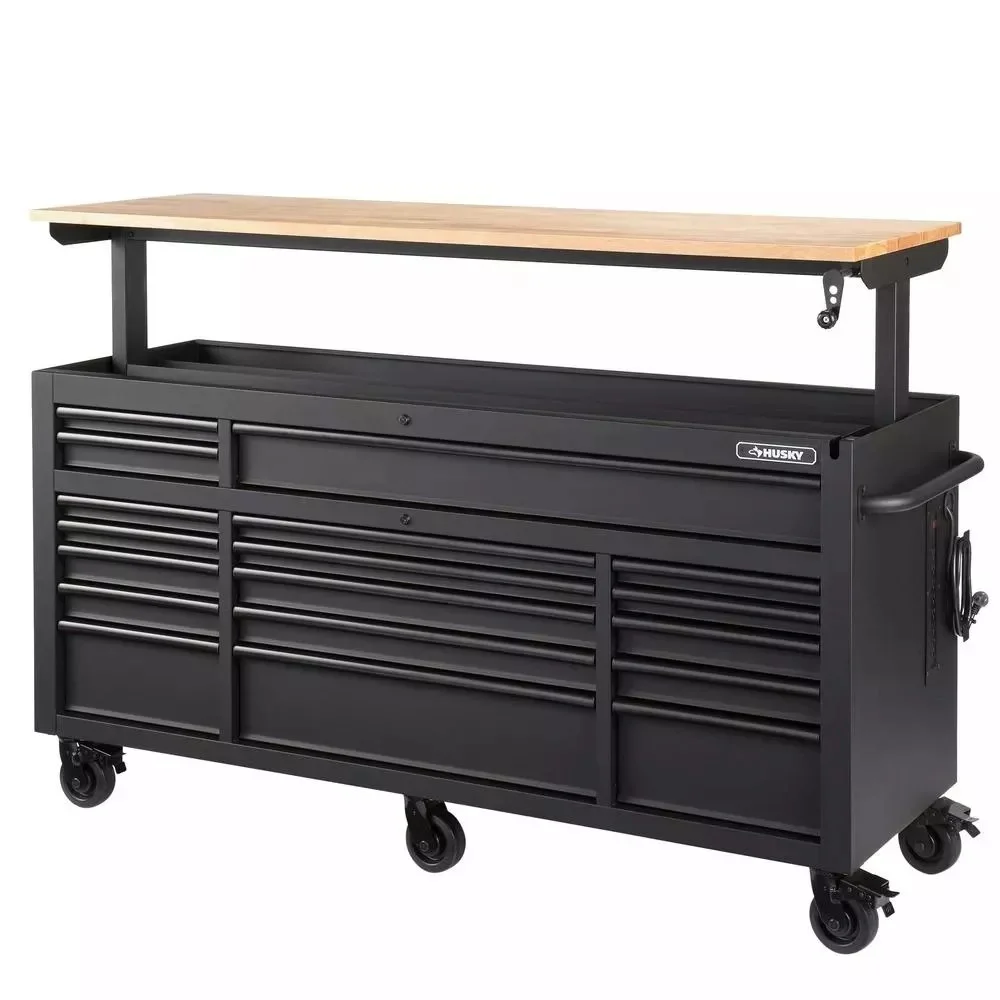 HEAVY-DUTY 72 IN. W 18-DRAWER, DEEP TOOL CHEST MOBILE WORKBENCH IN MATTE BLACK WITH ADJUSTABLE-HEIGHT HARDWOOD TOP