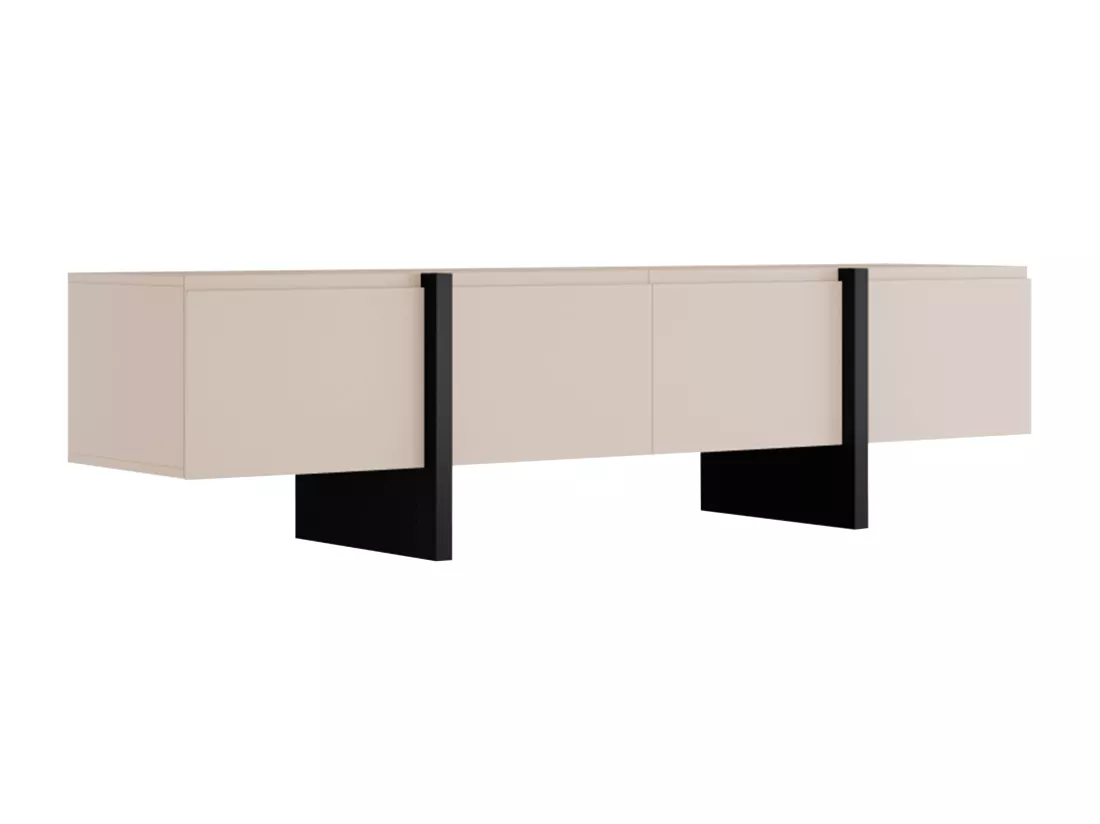 Meuble TV avec 4 portes en MDF - Beige et Noir - LUVONIA