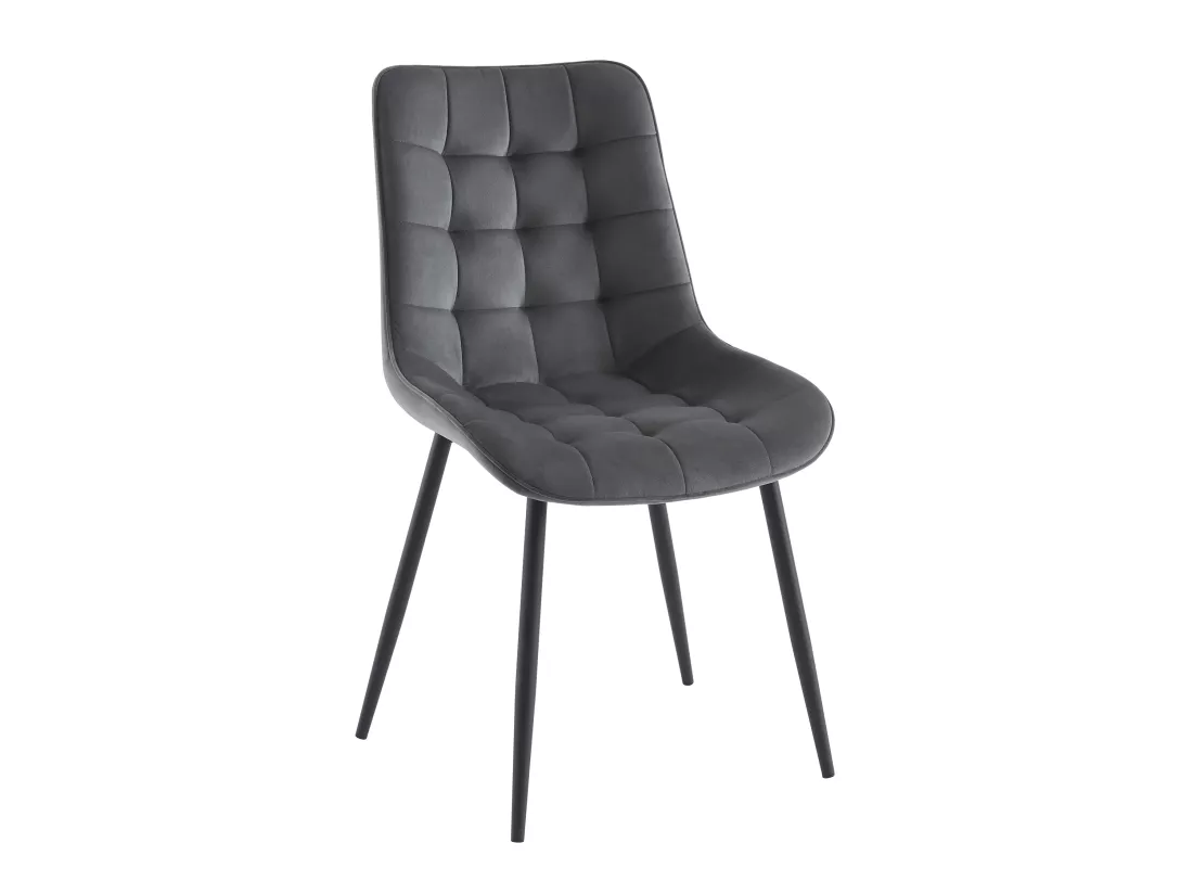 Lot de 2 chaises matelassées - Velours et métal noir - Gris - OLLUA