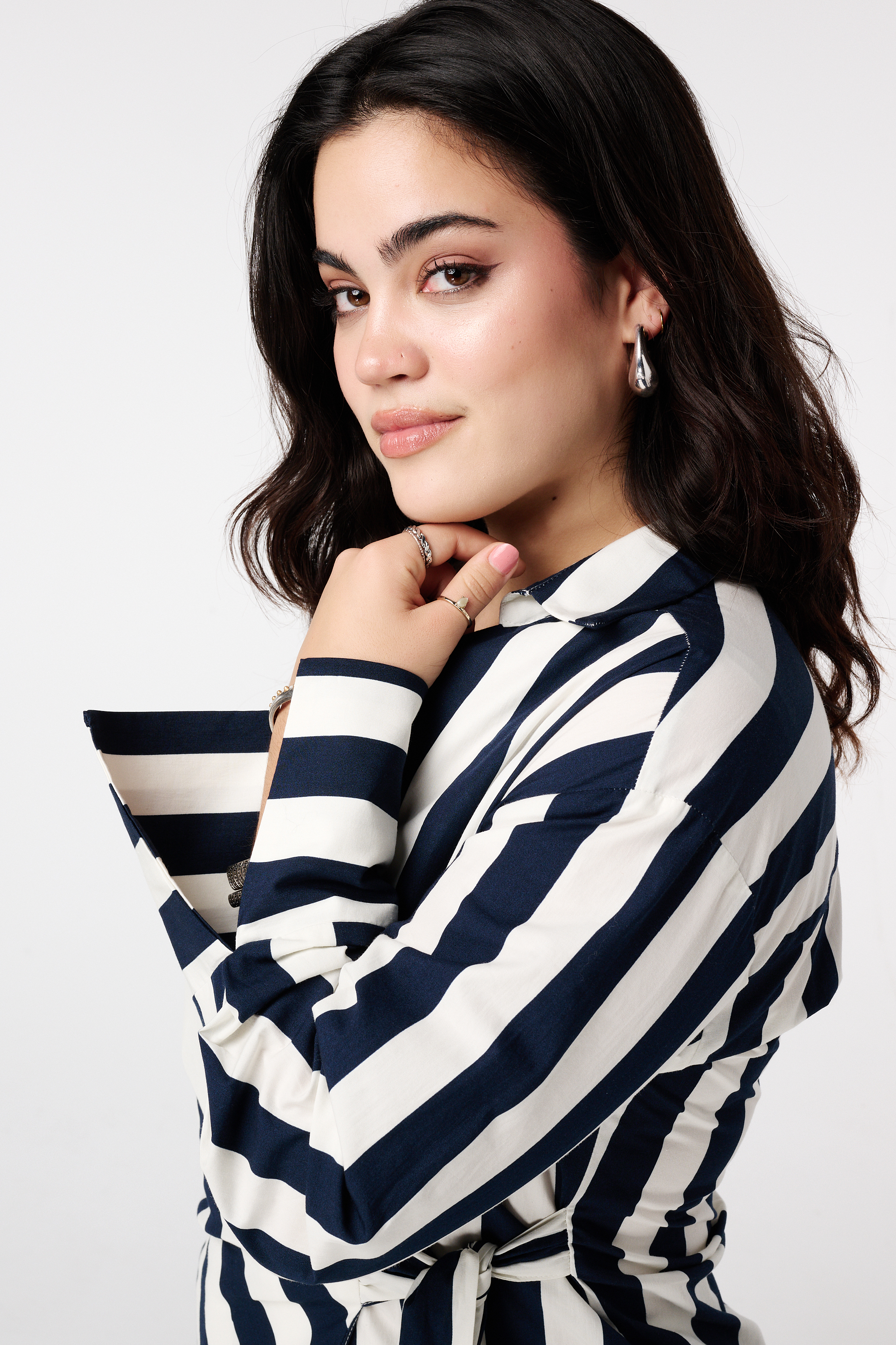 Overslagblouse met V-hals en strikdetail Multi blue